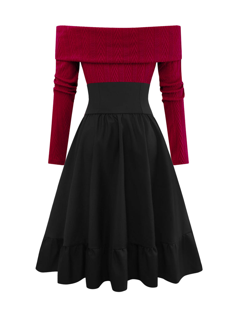 2PCS Pull en maille à épaules dénudées et jupe années 1950