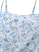 Robe fleurie à volants bretelles ourlet superposé bleues années 1970