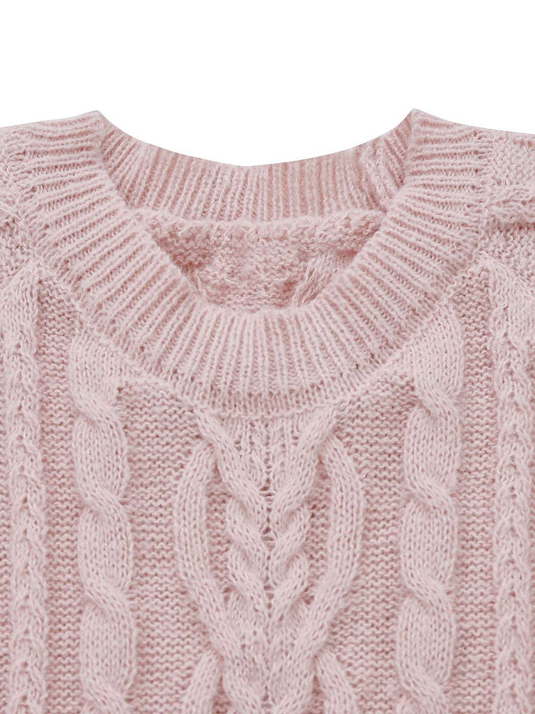 Robe pull plissée en maille torsadée rose unie des années 1940