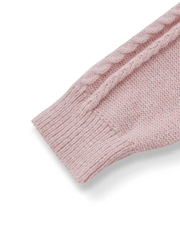 Robe pull plissée en maille torsadée rose unie des années 1940