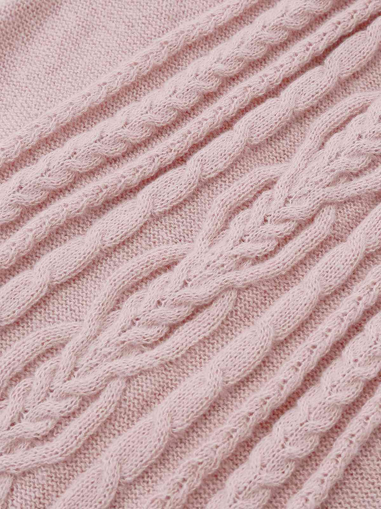 Robe pull plissée en maille torsadée rose unie des années 1940