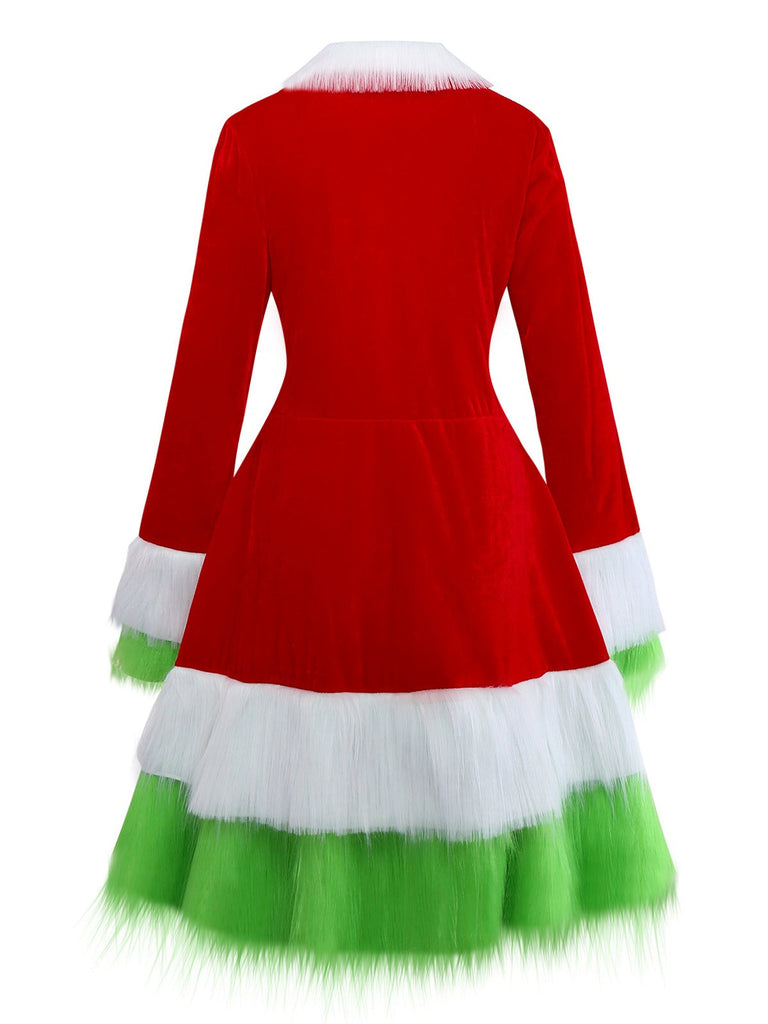 Robe rouge et verte à bordure en fourrure Grinch des années 1940