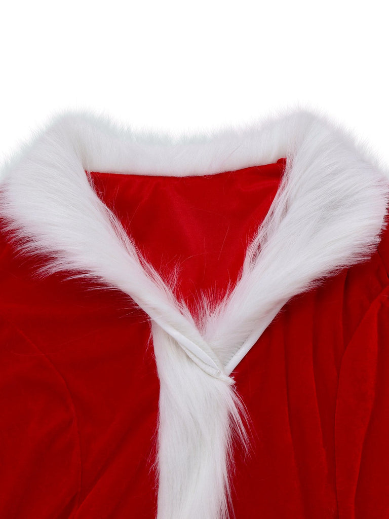 Robe rouge et verte à bordure en fourrure Grinch des années 1940