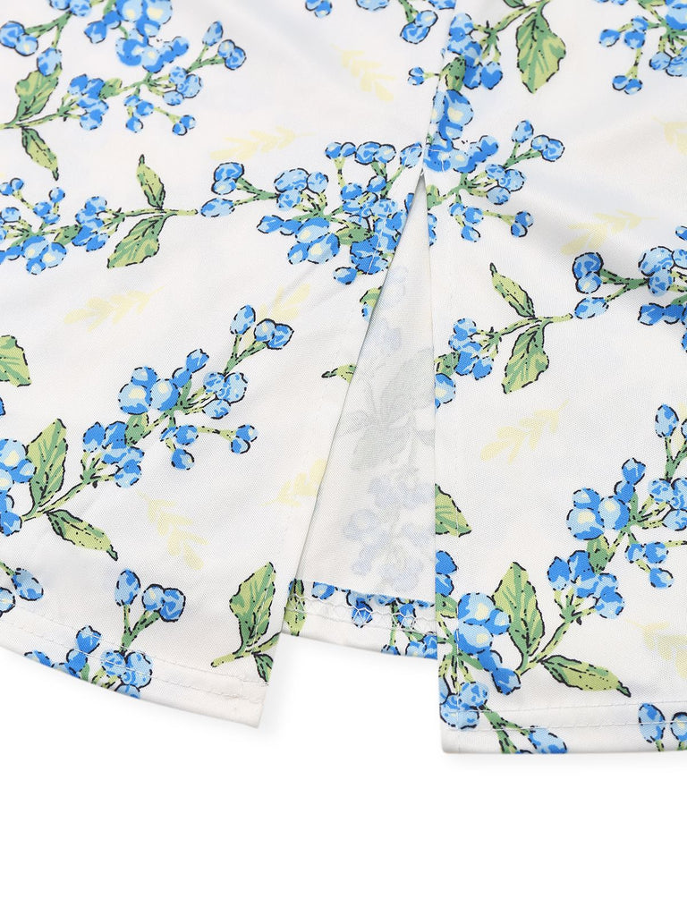 Robe verte et bleu à nœud papillon fleuri des années 1940