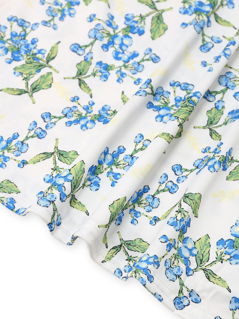 Robe verte et bleu à nœud papillon fleuri des années 1940