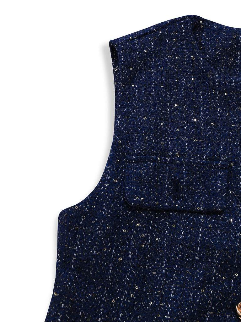 Gilet en tweed uni à boutons et ceinture années 1960