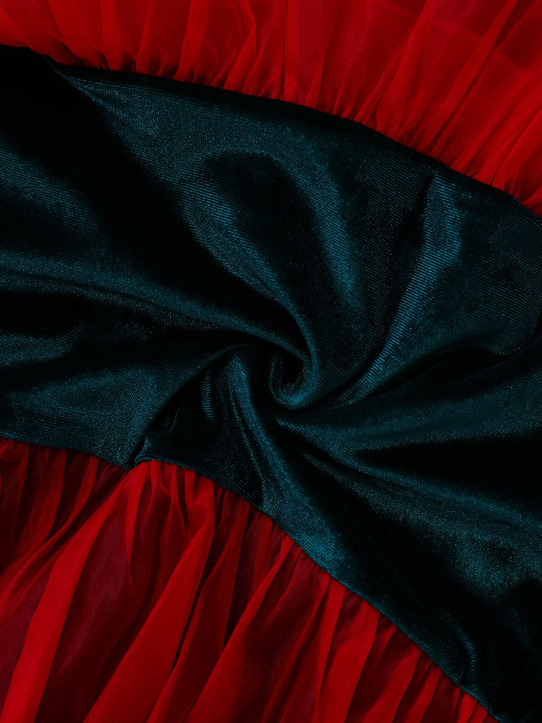 Robe de sapin de Noël en velours et maille patchwork avec nœud des années 1960