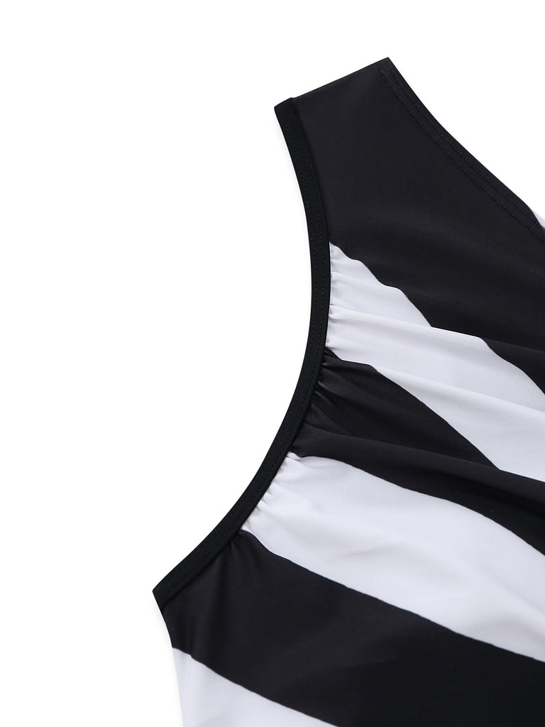 Maillot de Bain One-Shoulder Zebra Imprimé Découpé Une Pièce Années 1960 3
