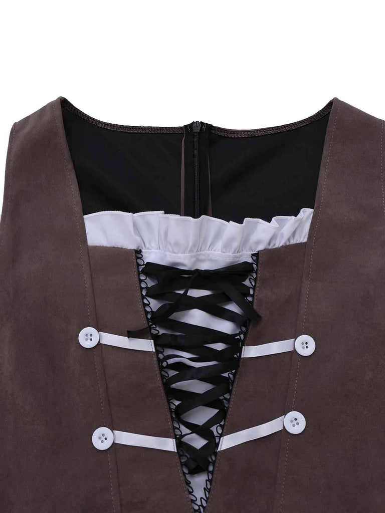 Robe corset marron style pirate et col carré années 1960