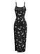 Robe mi-longue fendue noire à imprimé Halloween années 1930