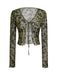 Cardigan transparent à lacets et imprimé botanique des années 1980
