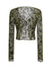Cardigan transparent à lacets et imprimé botanique des années 1980