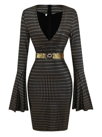 Robe disco noire transparente à manches cloche et ceinture des années 1970