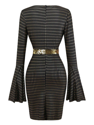 Robe disco noire transparente à manches cloche et ceinture des années 1970