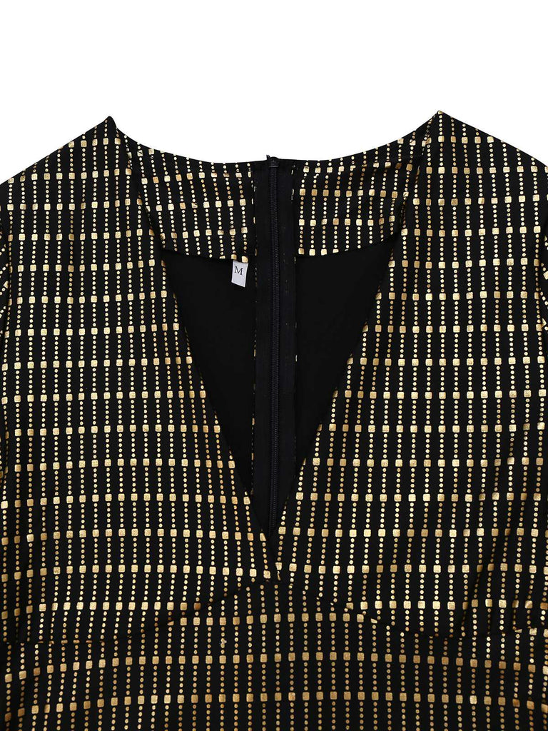 Robe disco noire transparente à manches cloche et ceinture des années 1970