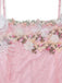 Robe longue rose à fines bretelles dentelle florale années 1940
