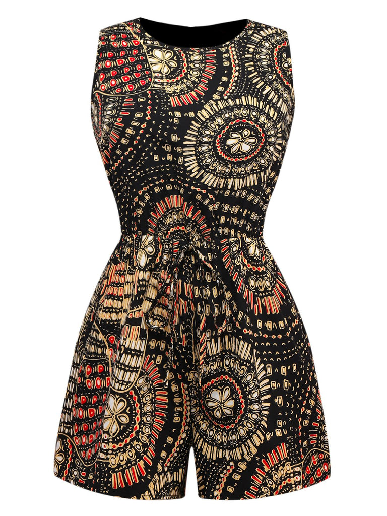Combishort multicolore imprimé floral style bohème des années 1970