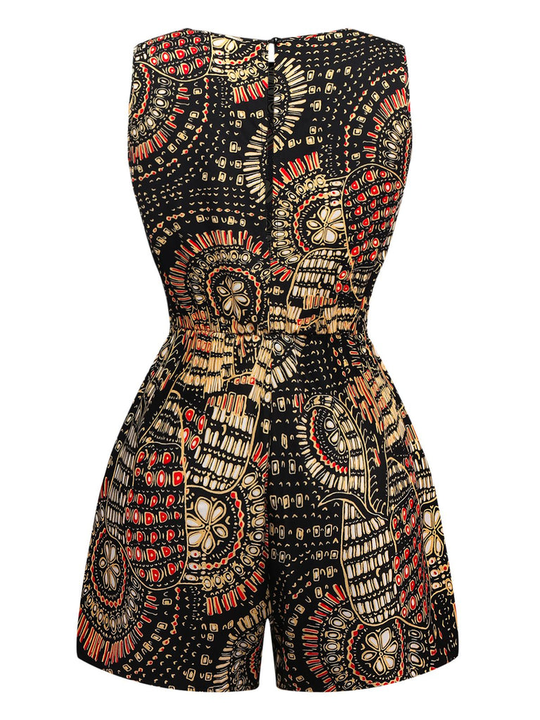 Combishort multicolore imprimé floral style bohème des années 1970
