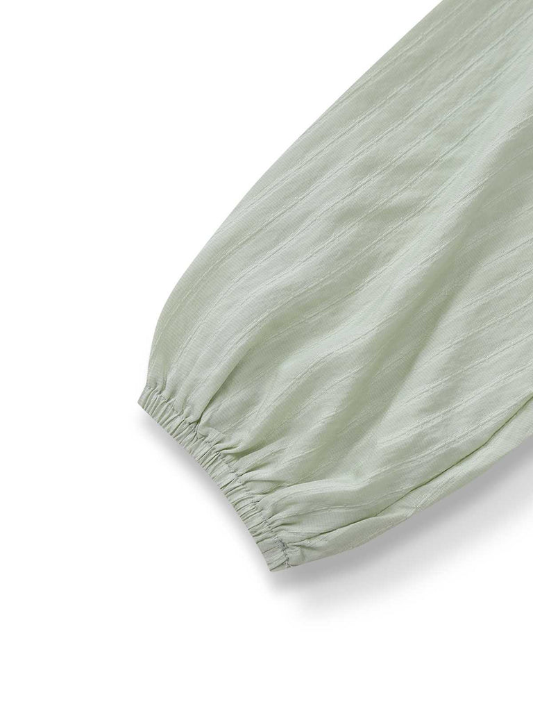 2PCS Chemisier vert col noué et jupe trapèze des années 1980