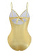 Maillot de bain une pièce froncé doré des années 1980 et paréo
