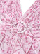 Robe fleurie rose découpée à volants col en V profond des années 1970