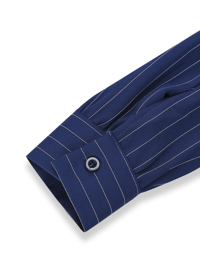 Robe chemise rayée fines bleue col Johnny des années 60