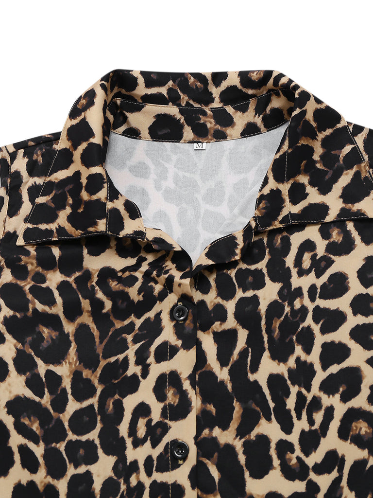Combinaison sans manches col revers léopard marron des années 1970