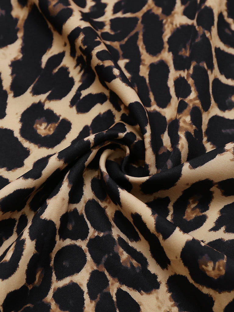 Combinaison sans manches col revers léopard marron des années 1970