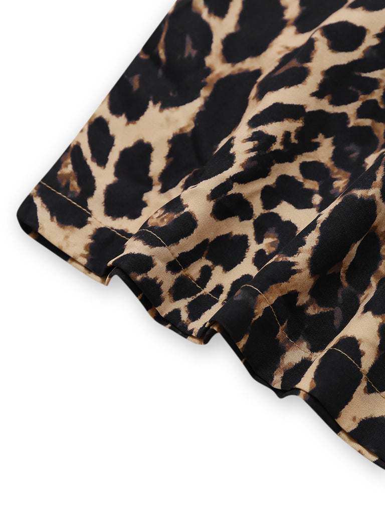 Combinaison sans manches col revers léopard marron des années 1970