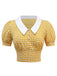 Haut jaune à carreaux vichy revers et boutons nacrés des années 1950