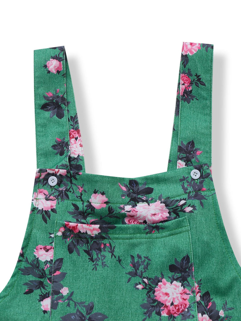 Combinaison pantalon large à imprimé floral vert années 1940