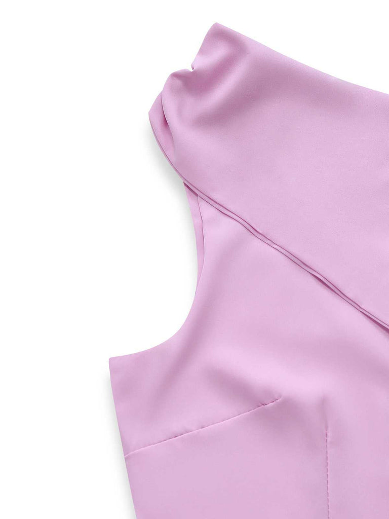 Robe midi asymétrique drapée à une épaule des années 1980