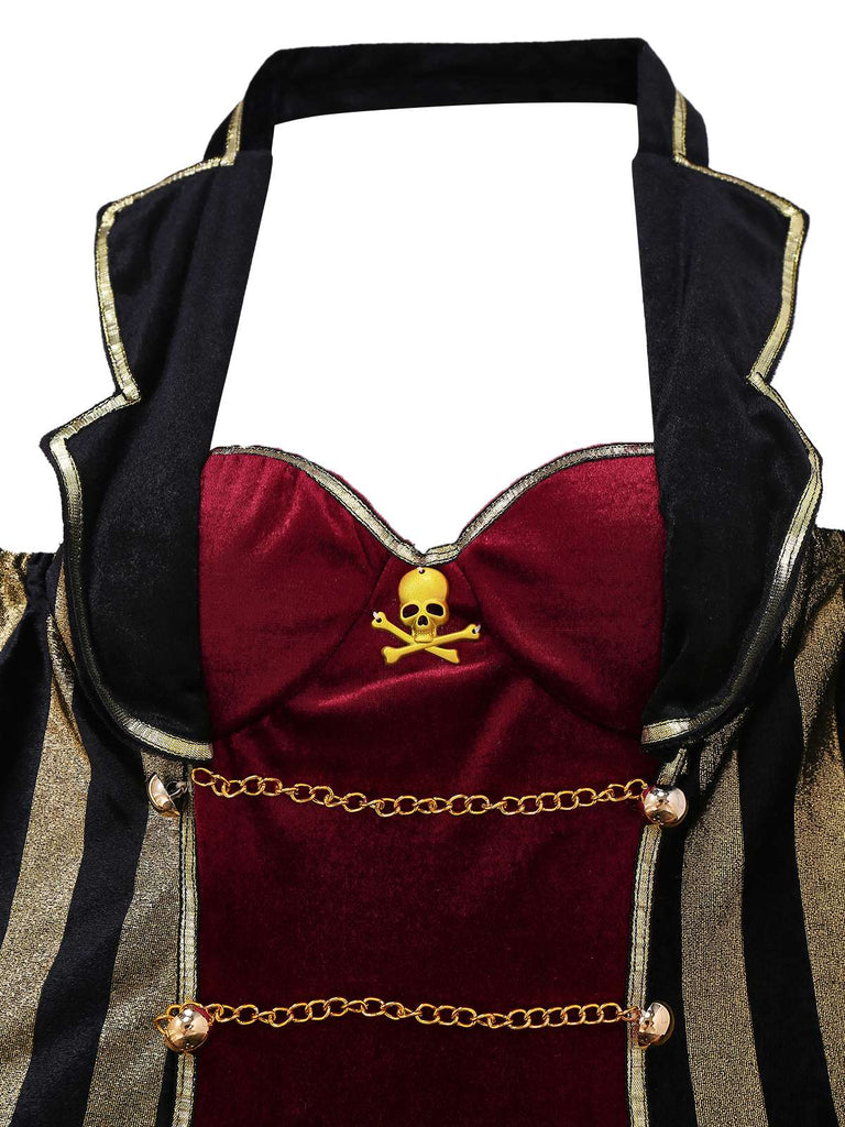 Robe de capitaine pirate Halloween en velours rouge vin des années 1970