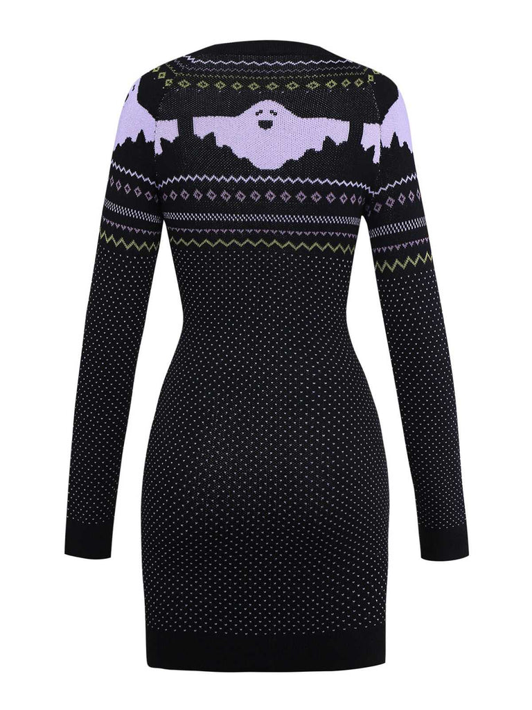 Robe pull noire à pois style fantôme d'Halloween des années 1960