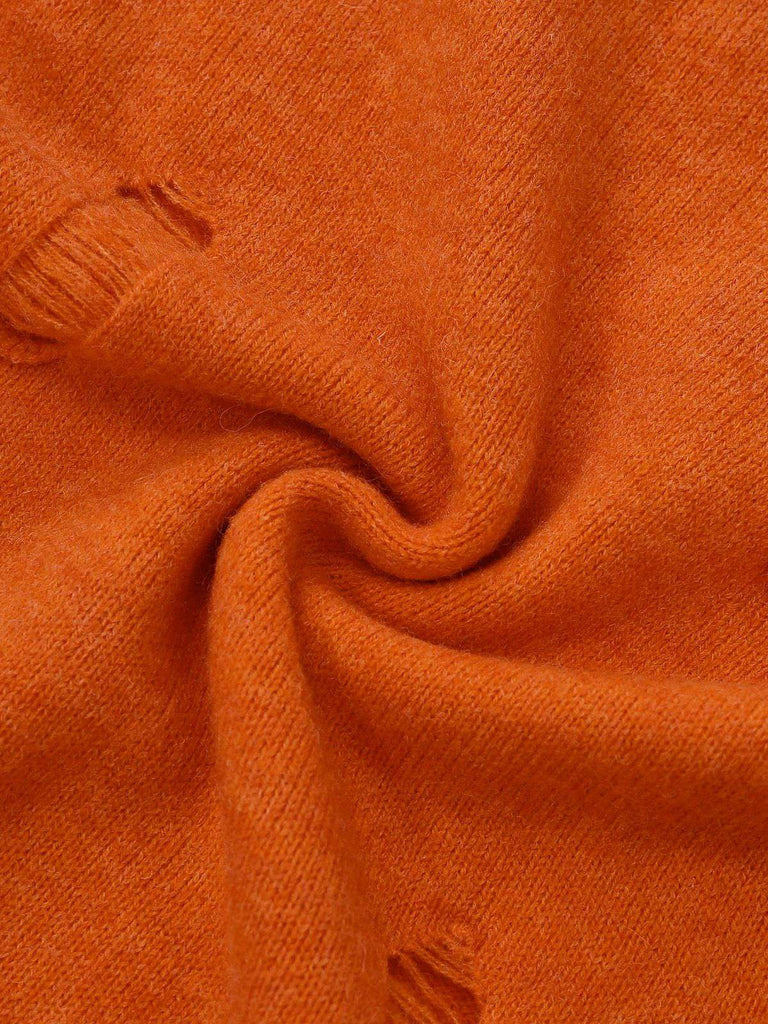 Robe à capuche orange en tricot effet citrouille vieillie Halloween des années 1970