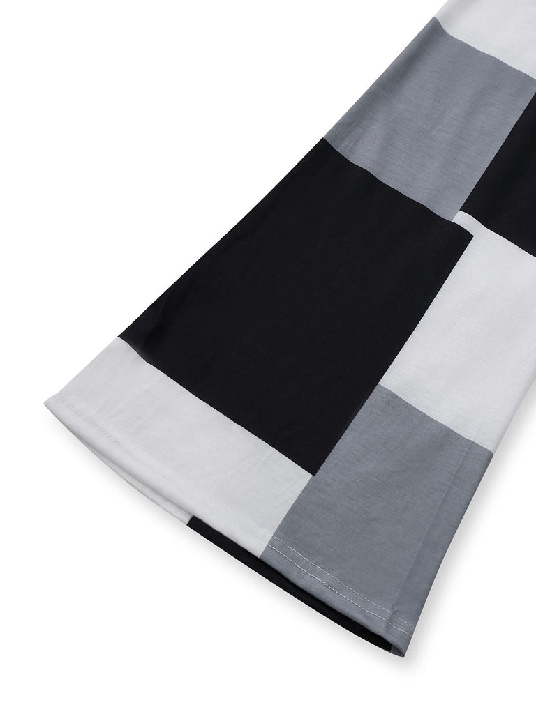 Combinaison noire et blanche à bretelles à carreaux années 1960