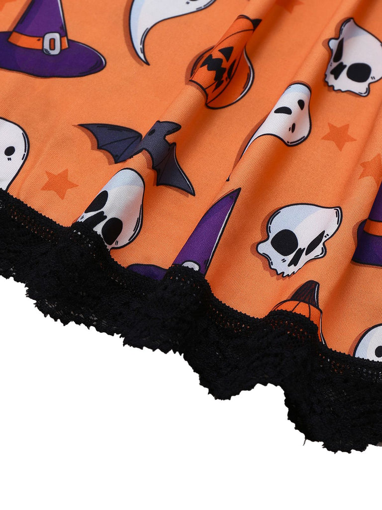 Vêtements de nuit en dentelle à imprimé Halloween années 1960