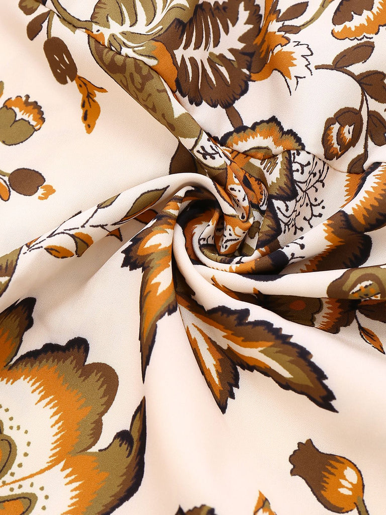 Robe fleurie style bohème couleur caramel des années 1970