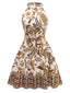 Robe fleurie style bohème couleur caramel des années 1970