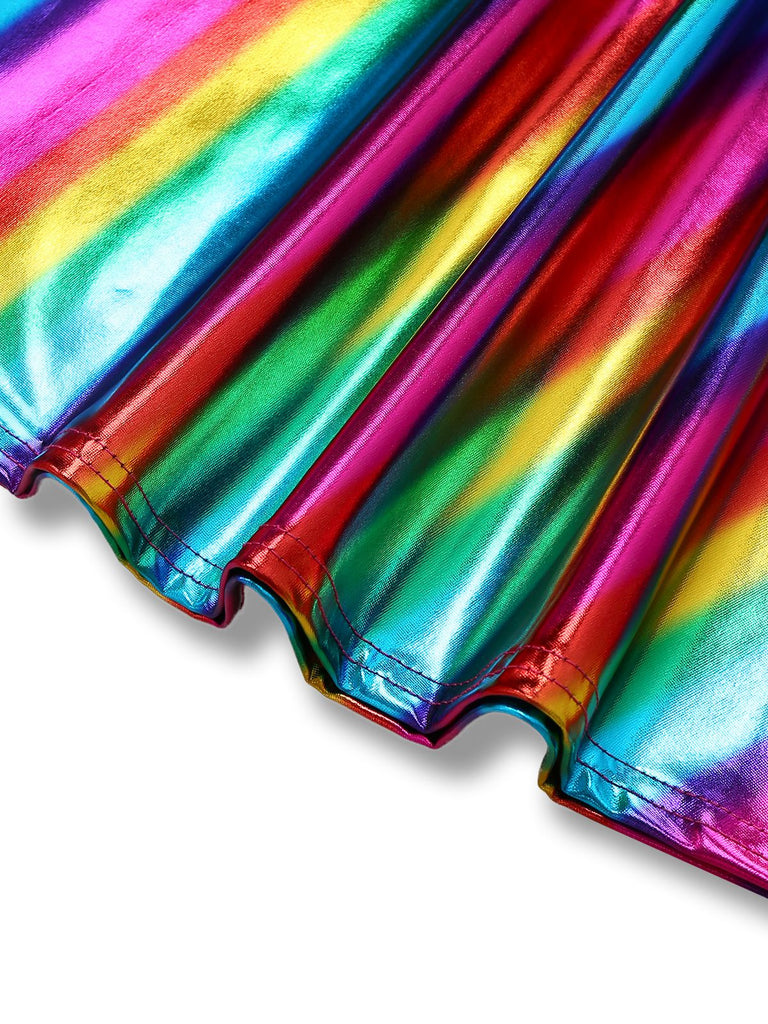 [Prévente] Combinaison dos nu disco à blocs de couleurs arc-en-ciel des années 1970