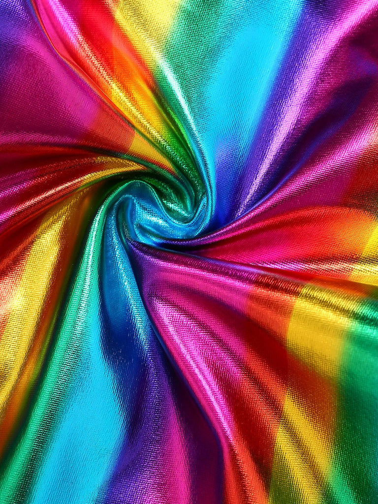 [Prévente] Combinaison dos nu disco à blocs de couleurs arc-en-ciel des années 1970