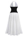 Robe longue col V profond et dos nu des années 1970