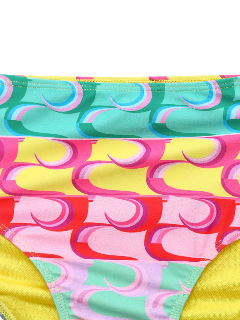 Ensemble bikini dos nu multicolore à lacets arc-en-ciel années 1960