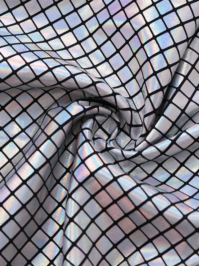 Combinaison métallique sans manches disco argentée des années 1970