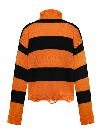 Pull en tricot orange à chauve-souris Halloween années 1950