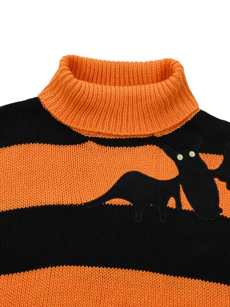 Pull en tricot orange à chauve-souris Halloween années 1950