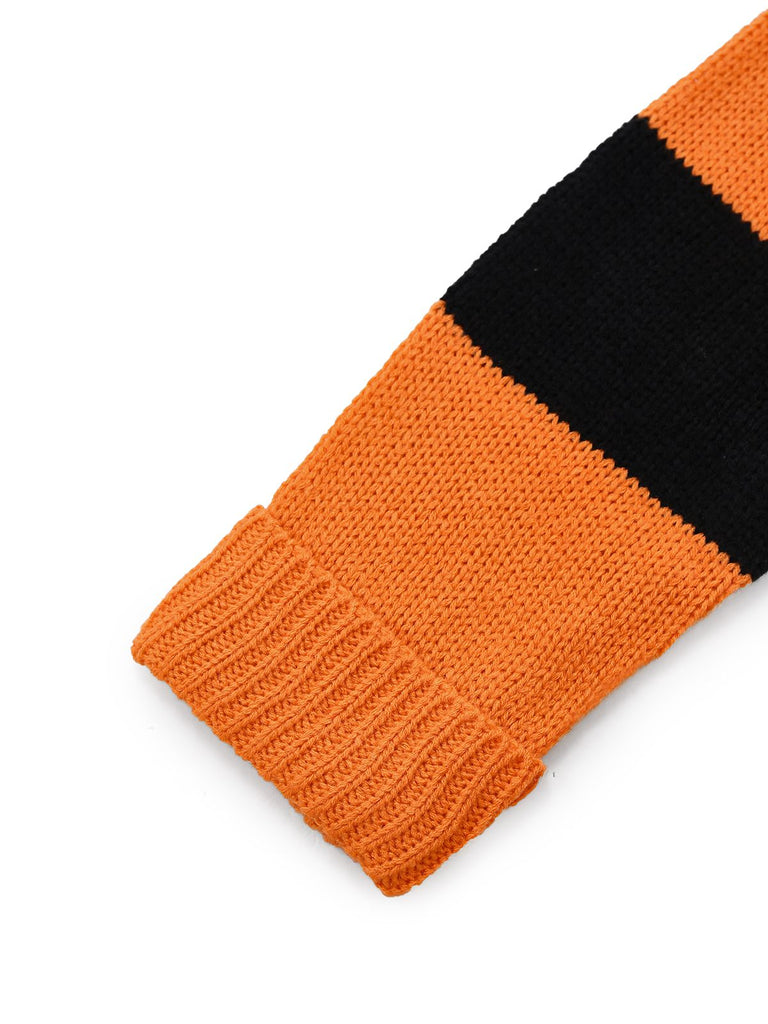 Pull en tricot orange à chauve-souris Halloween années 1950