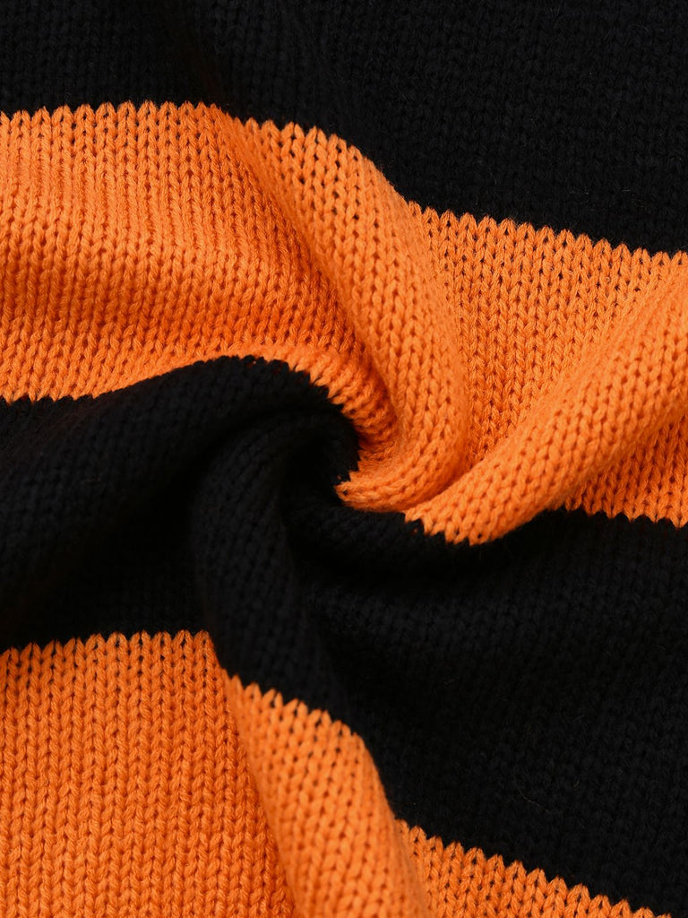 Pull en tricot orange à chauve-souris Halloween années 1950