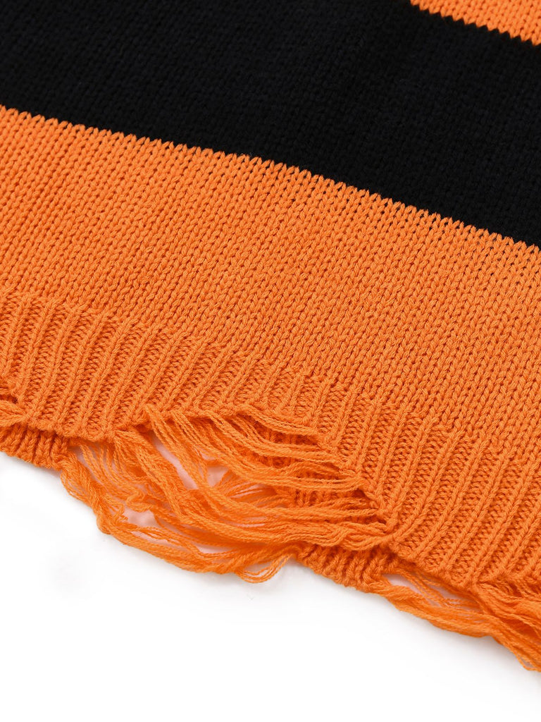 Pull en tricot orange à chauve-souris Halloween années 1950