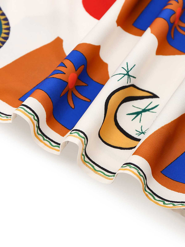 Robe longue multicolore à bretelles imprimé graffiti des années 1970